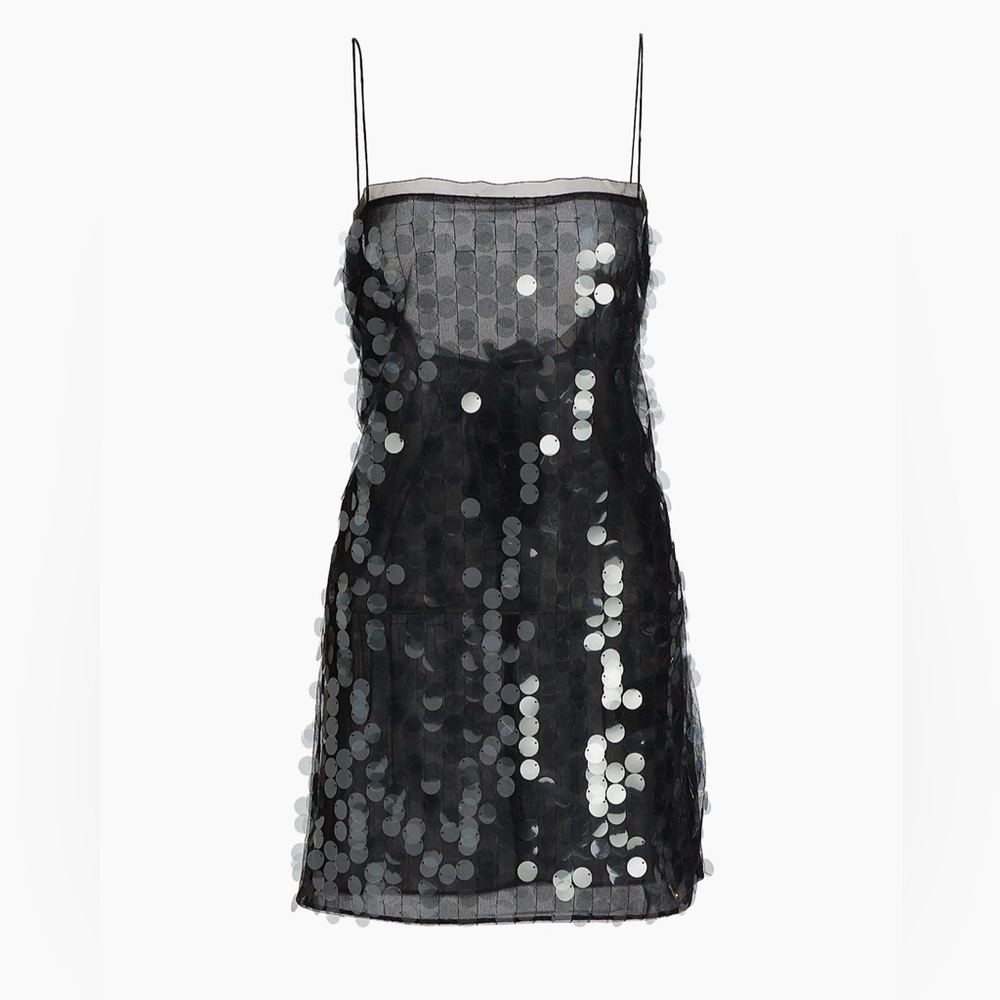 Black Sequin Spaghetti Strap Mini Dress